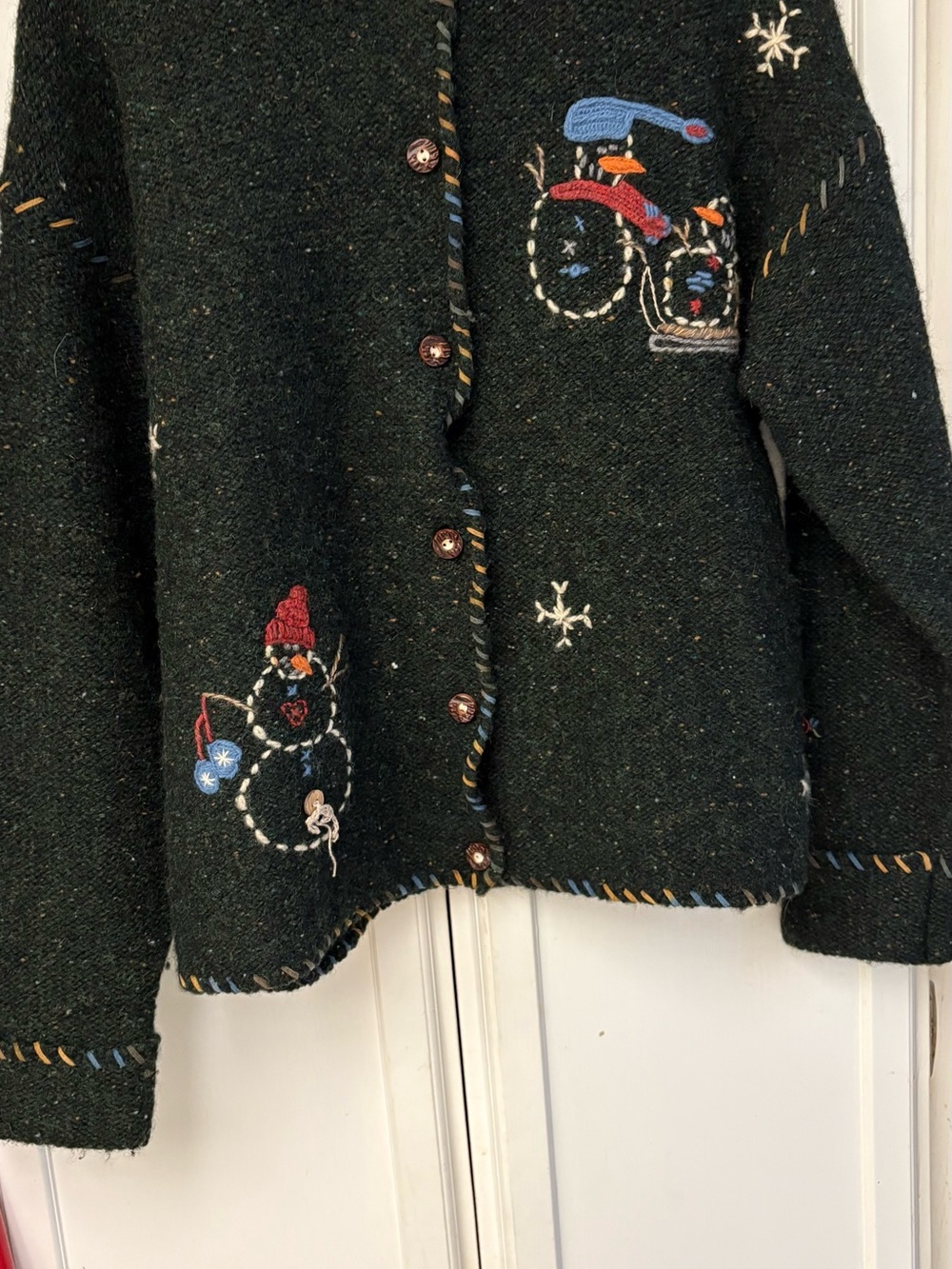 Woolrich Dark Green Embroidered Snowman Cardigan